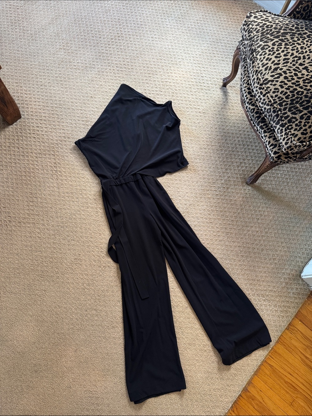 Halston Heritage Black Sleeveless Wide-Leg Jumpsuit with Waist Tie